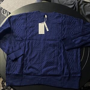 Evaless Women's Textured Blue Crewneck Sweater